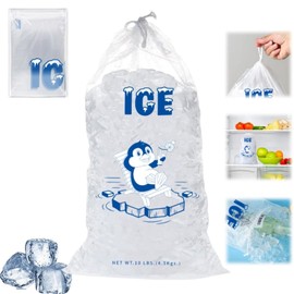 10PCS Plastic Ice Bags with Drawstring,Reusable Bag,Heavy Duty Ice Bags can Withstand 10 Pounds,Thickened Empty Ice Bags,Ice Cube Bag,Ice Storage Bags for Freezer,Ice Bags for Ice Cubes,Ice Cubes