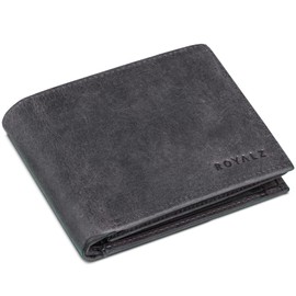 ROYALZ 'Detroit' Men's Leather RFID Protection Wallet Compact Wallet Landscape Format Men's Wallet in Vintage Design, Navy grey, Vintage
