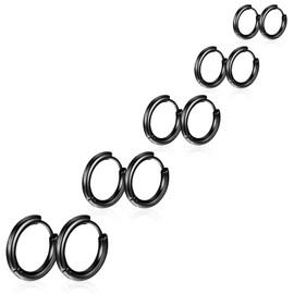5 Pairs Solid Hoop Earrings Black Small Huggie Hoop Earrings Stainless Steel Hoop Earring 8/10/12/14/16mm Piercings Cartilage Earring Hoop for Women Men