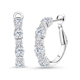 Gem Stone King 925 Sterling Silver White Moissanite Hoop Earrings For Women (2.44 Cttw,