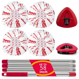 Spin Mop Replace Head for O Cedar 1 Tank EasyWring, 40% More Cleaning Power, Upgraded Scrub Brush Mop Replacement Head for Ocedar, Include 4 Microfiber Mop Refills, 1 Mop Brush,1 Mop Handle,1 Mop Base