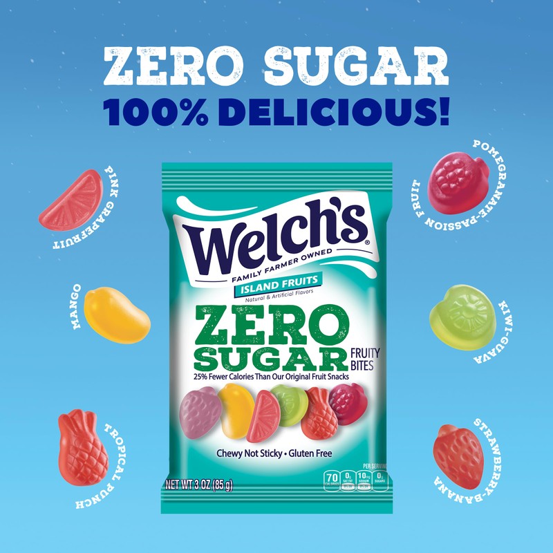 Welch's Zero Sugar Fruity Bites, Island Fruits Snack Box, Gluten