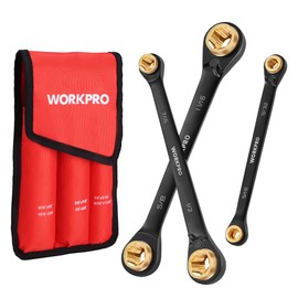 WORKPRO 4-in-1 Reversible Ratcheting Wrench Set, Anti Slip SAE Wrench Set with Storage Bag, Double Box End, CR-V, 6-Point, 72-Tooth, Multiple Sizes - for Repair, Maintenance, Replacement, 3-Piece
