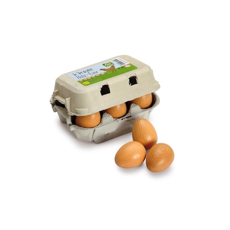 Erzi- Brown Eggs Giocattolo-Scatola da Sei Uova, Marrone, 3.7 x
