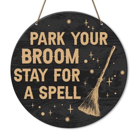 Kitchen Decor Sign, Kitchen Decorations for Home Dining Room Coffee Bar, Witch Coffee Bar Kitchen Decor, Witches Witch Witchcraft Decor for Home, Gifts for Women Girls, Park Your Broom