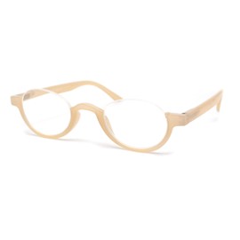 SA106 Bottom Half Plastic Rim Round Oval Powered Reading Glasses Beige +4.0