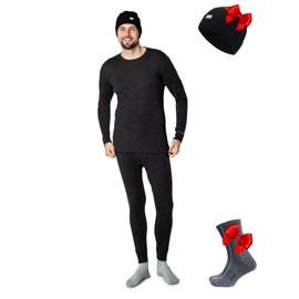 Merino.tech Merino Wool Base Layer Mens Set - Midweight, Heavyweight, Lite Merino Wool Thermal Underwear For Men Top, Bottom (Large, Charcoal Grey Dark)