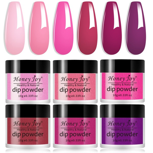 Honey Joy 6 BOX/SET Dip Powder Nails Kit Hot Pink Nail Fine Dipping Powder Colors No Need Lamp Cure,Like Gel Polish Effect,Even & Smooth Finishing (DP-S-6pcs-10g/box)