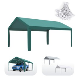Quictent Carport Replacement Tarp Canopy Top Cover with Leg Cloth with Bungees Balls, for 10x20 ft Garage Party Tent Shelter - Green, One Roof Only