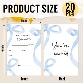 HQLOW 20 Pack Blue Bow Birthday Party Invitations with Envelopes for Girls Teens Adults, Birthday Celebration Party Invites Invitation Cards -15