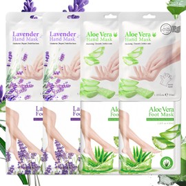 ASMAYSA 8 Pairs Hand and Feet Mask, Hand Gloves Moisturizing, Hydrating Foot Mask, Aloe Vera & Lavender Hand and Foot Mask, Hand & Feet Peeling Mask for Men Women Repairing Dry, Cracked Skin
