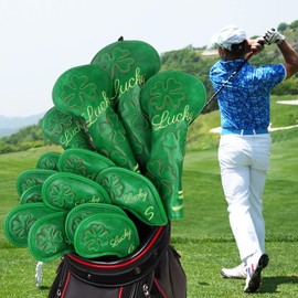 Golf Iron Club Head Covers Magnetic 10pcs 4-9,P,A,S,X Right Hand Green PU Leather Clover