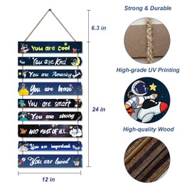 Outer Space Room Decor for Teen Boys Aesthetic, Cool Bedroom Wall Decor for Baby Boy, Navy Blue Kids Wall Art Signs, Fun Stuff Black Decorations for Nursery Bed Room Dorm Classroom Bathroom