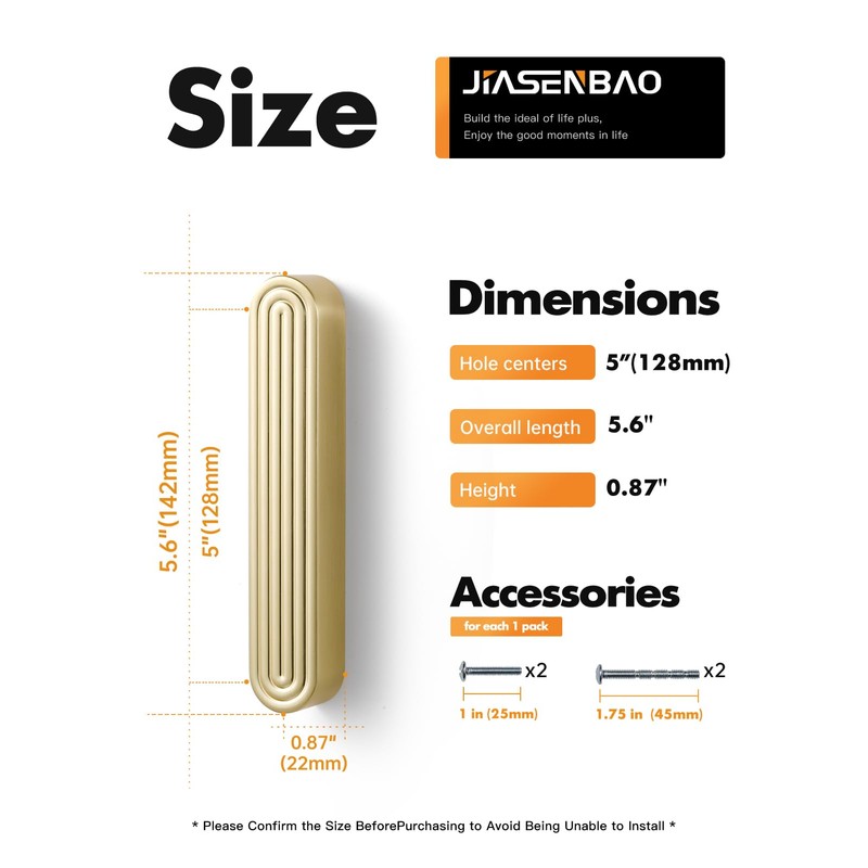 JIASENBAO 10 Pack Gold Cabinet Pulls 5" Hole Center Brushed