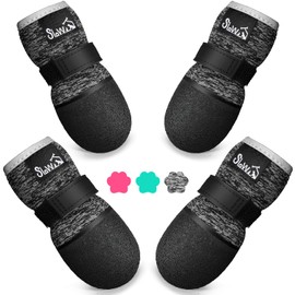 Eyein Dog Shoes, Paw Protection, Breathable & Non-Slip Dog Socks for Hardwood Floors and Hot Summer Floors, Reflective Dog Shoes with Velcro Fastening for Outdoor Walks (Black, 4)