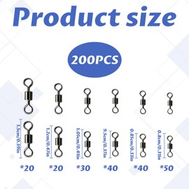 Eophmi Fishing Swivels and Clips,200PCS Barrel Fishing Swivels 4# 6# 8# 10# 12# 14#,Swivel Fishings Tackle Rolling Swivel for Sea&Competitive Avoid Fishings Line Entanglement