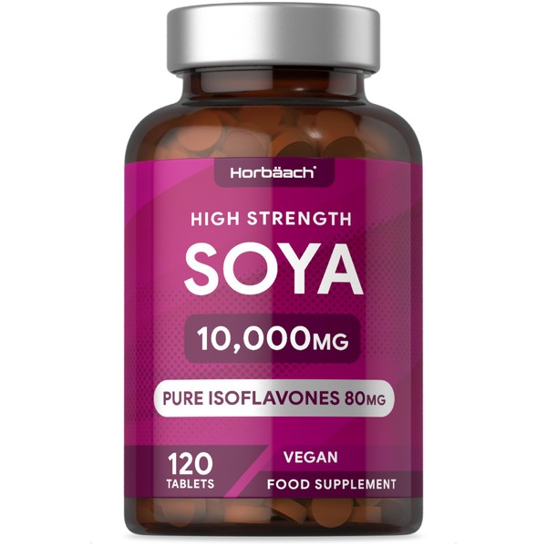 SOYA Isoflavones 10,000mg | High Strength SOYA Bean Extract | Providing 80mg Pure Isoflavones | SOYA Tablets for During Menopause | 120 Vegan Tablets | by Horbaach