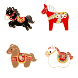 JHCHUYI 4Pcs Chinese 2026 Zodiac Horse Brooch, Cute Enamel Animal Pin for Clothes Bags, Year of the Horse Lucky Badge Jewelry, Creative Zodiac Gift for Women,Friends