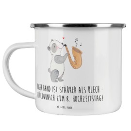 Mr. & Mrs. Panda Camping Emaille Tasse 8. Hochzeitstag Blechhochzeit - Geschenk, Stärke, Hochzeitsgeschenk, Metalltasse für Camping, Tasse Camping,