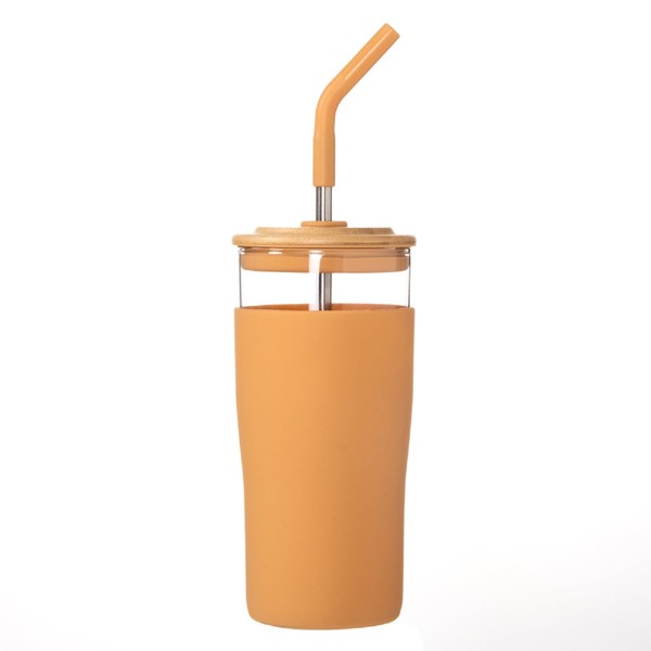 Kovkveo Glass Cups with Bamboo Lids and Straws,20 oz Dringking