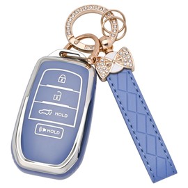 Key Fob Cover for Toyota - 4 Buttons Soft TPU Protection Case with Keychain for Crown Corolla Cross Grand Highlander Tundra Prius Venza Sequoia Land Cruiser Smart Remote Key Shells （Blue）