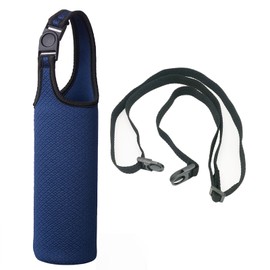 Water Bottle Cover, Insulated, 16.9 fl oz (500 / 600 ml), For Thermos, Plastic Bottle Holder, Handbag, Crossbody Hanging, Shoulder Strap, Thermal, Kids, Stylish, Navy Blue