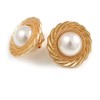 25mm Gold Tone Matt Faux Pearl Bead Round Retro Clip