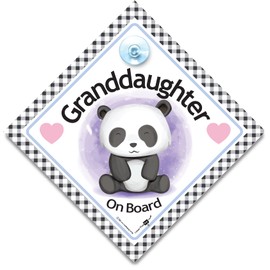 Granddaughter On Board Sign, Baby Panda On Board Sign, High Visibility Advisory Suction Cup Car Window Sign Designed to Let Other Road Users Baby is in The Car, 14 cm x 14cm x 2cm
