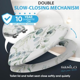Sanilo Soft Close Toilet Seat ELONGATED, Quiet and Slow Close Lid and Seat, Strong Bumpers and Hinges (Eucalyptus)