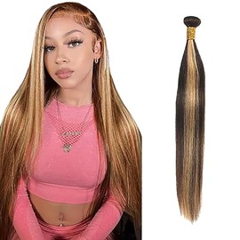 Salharer Real Hair Wefts for Sewing Straight Human Hair Bundles Double Weft Extensions Single Bundle Remy Hair Highlight Blonde Colours No Splits 20 Inches