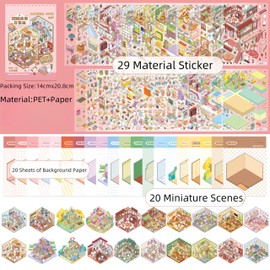 20 Set Fun DIY 3D House Stickers DIY Sticker Scene Collection Book for Kids Make Your Own Bookshop,Coffee Town,Xiaomao Flower Shop Therapy for Adult for Relief Stress Pass The Time