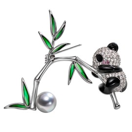 Nacréliser Elegant 7-8mm Seawater Pearls Panda Brooch - Stylish Lapel Pins for Women, Charming Hat Pins for Women, Workplace Present, Cute Animal Jewelry, Alloy Silver Brooches for Men