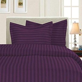 Elegant Comfort Wrinkle & Fade Resistant 1500 Thread Count - Damask Stripes Egyptian Quality Luxurious Silky Soft 3pc Duvet Cover Set, King/Cal-King, Purple