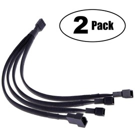 PWM Fan Splitter,TeamProfitcom 4 pin Adapter Cable Sleeved Braided Y Splitter for Desktop Computer CPU Fan Splitter PC 4 Pin Fan Extension Power Cable 1 to 4 Converter 10 inches (2 Pack)