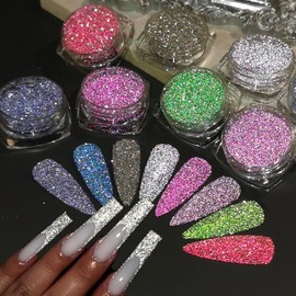 Reflective Glitter Powder Set, 8 Colors Holographic Sparkle Glitter Dust, Flash Diamond Silver Pink Red Purple Blue Shiny Sugar Dipping Pigment DIY Manicure Nail Art Decoration Crafts