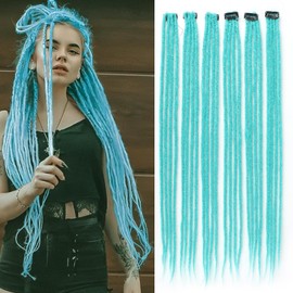 Green Clip in Dreadlocks Hair Extensions 24 Inch 6 Clips(24strands) Handmade Synthetic Clip In Dreads Extensions for Women(L-green#)
