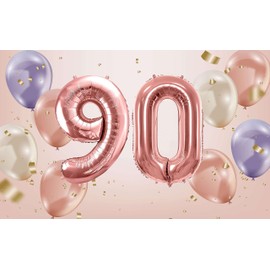 Luftballon 90. Geburtstag Ballon 90 Rosegold Folienballon 90 XXL Größe 86cm-100cm Gold Metallic Dekoballon 90 Geburtstag Deko Jubiläum 90 Jahre Folienluftballon Zahl 90 Rosegold