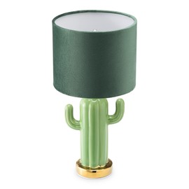 Navaris Green Cactus Table Lamp - Small Lamp 12.8" Tall Light with Ceramic Base for Tables - with E12 Candelabra Bulb Socket - Includes Fabric Shade