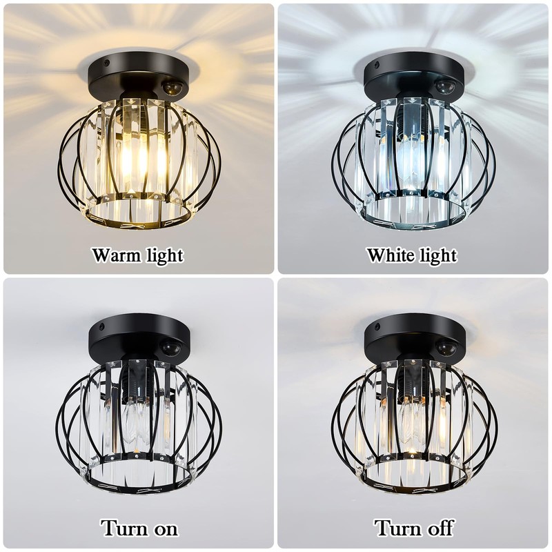 YYJLX Indoor Motion Sensor Ceiling Light Fixture Modern Cryatal Semi