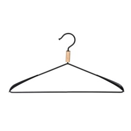 WENKO Clara Clothes Hanger with Wide Shoulder Rest, Universal Hanger in Matte Black Loft Style, 42 x 3.5 x 25 cm, Made of Powder-Coated Metal and Beech Wood