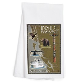 Lantern Press Sitka, Alaska, Inside Passage Map (100% Cotton Tea Towel, Decorative Hand Towel, for Kitchen and Home)