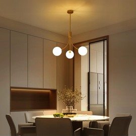 CNRATYE 3-Light Modern Farmhouse Gold Chandeliers for Dining Room, Mid Century Pendant Lights Kitchen Island, Globe Sputnik Chandelier for Entryway Living Room Bedroom Office Bathroom