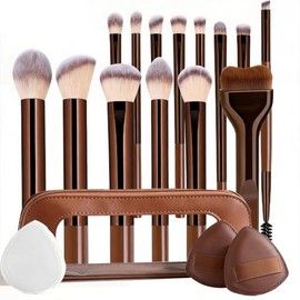 14PCS Brochas de Maquillaje Profesionales, Brochas para Base, Rubor, Sombra y Delineador, Estuche Portátil, Ideal para Maquillaje Profesional y Princi