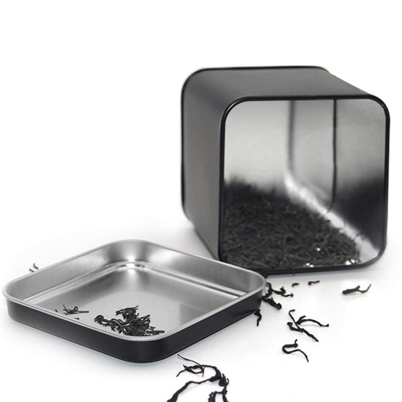 Square Black Metal Tins Empty Cube Steel Box Storage Container