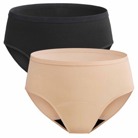REELINDRY Incontinence Underwear for Women Washable, 2 oz Maximum Abosrption Panties for Bladder Leak Prevention 2 Pack (Black-Beige, L)