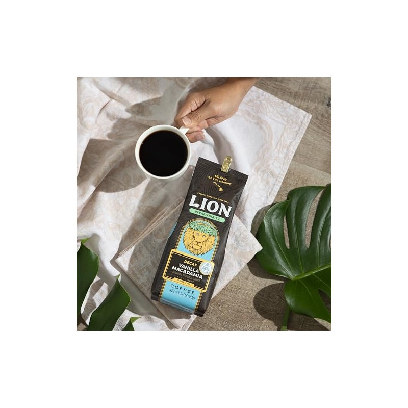 Lion Coffee 3-Pack DECAF Vanilla Macadamia Flavored Ground Coffee, Swiss