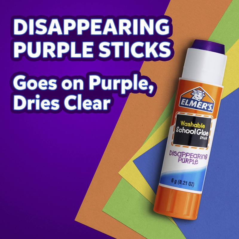 Elmer's Disappearing Purple School Glue, Washable, 6 Pack, 0.21-ounce sticks