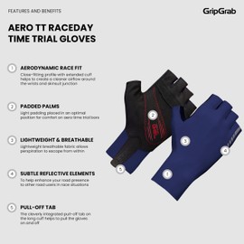 GripGrab Unisex's Aero TT Professional Cycling Race Gloves-Aerodynamic Short Finger Fingerless Padded-Road-Bike, MTB, CX, Time-Trial, Navy Blue, Large, 1034