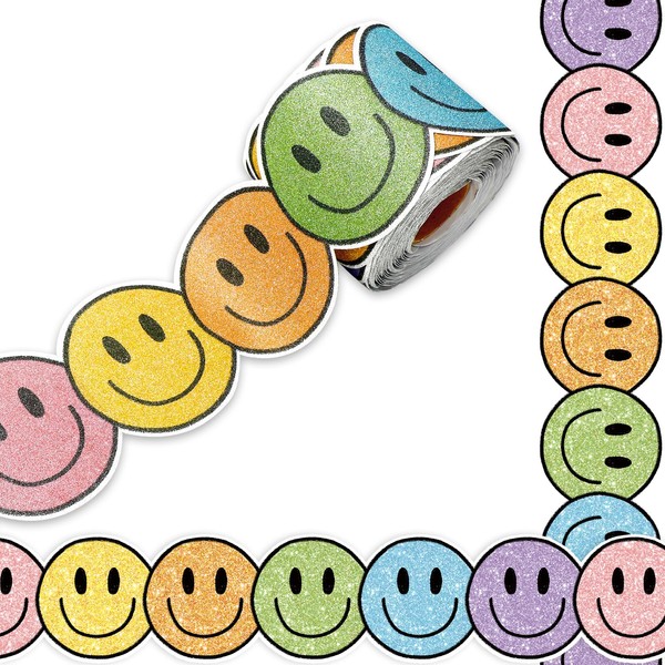 Whaline 65.6Ft Boho Happy Face Bulletin Board Border Glitter Pastel