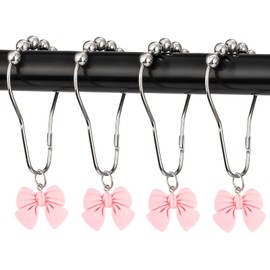 Cherry Bathroom Decor for Bathroom Shower Rod Curtain Hooks Rings Cute Resin Cherry Pendant Metal Stainless Hooks (Pink Bow, 12pcs)